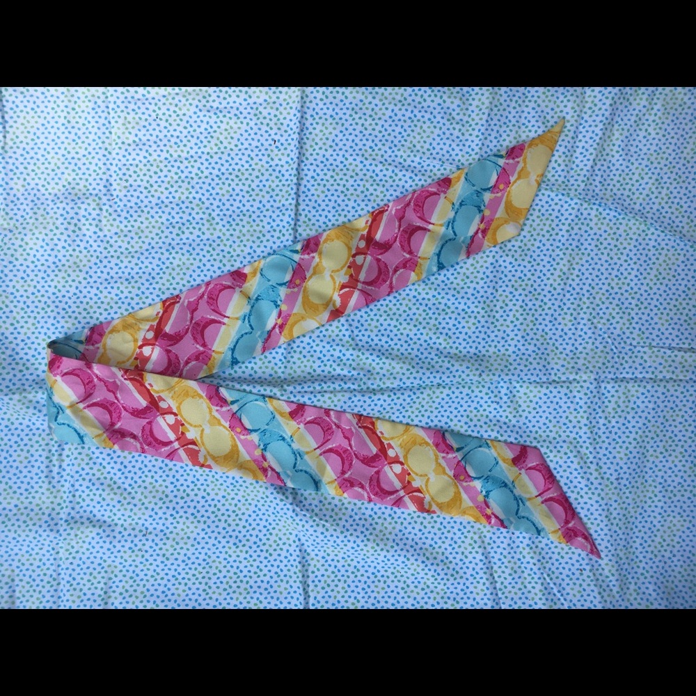 Coach Pink/Yellow/Blue Silk Purse Scarf Tie